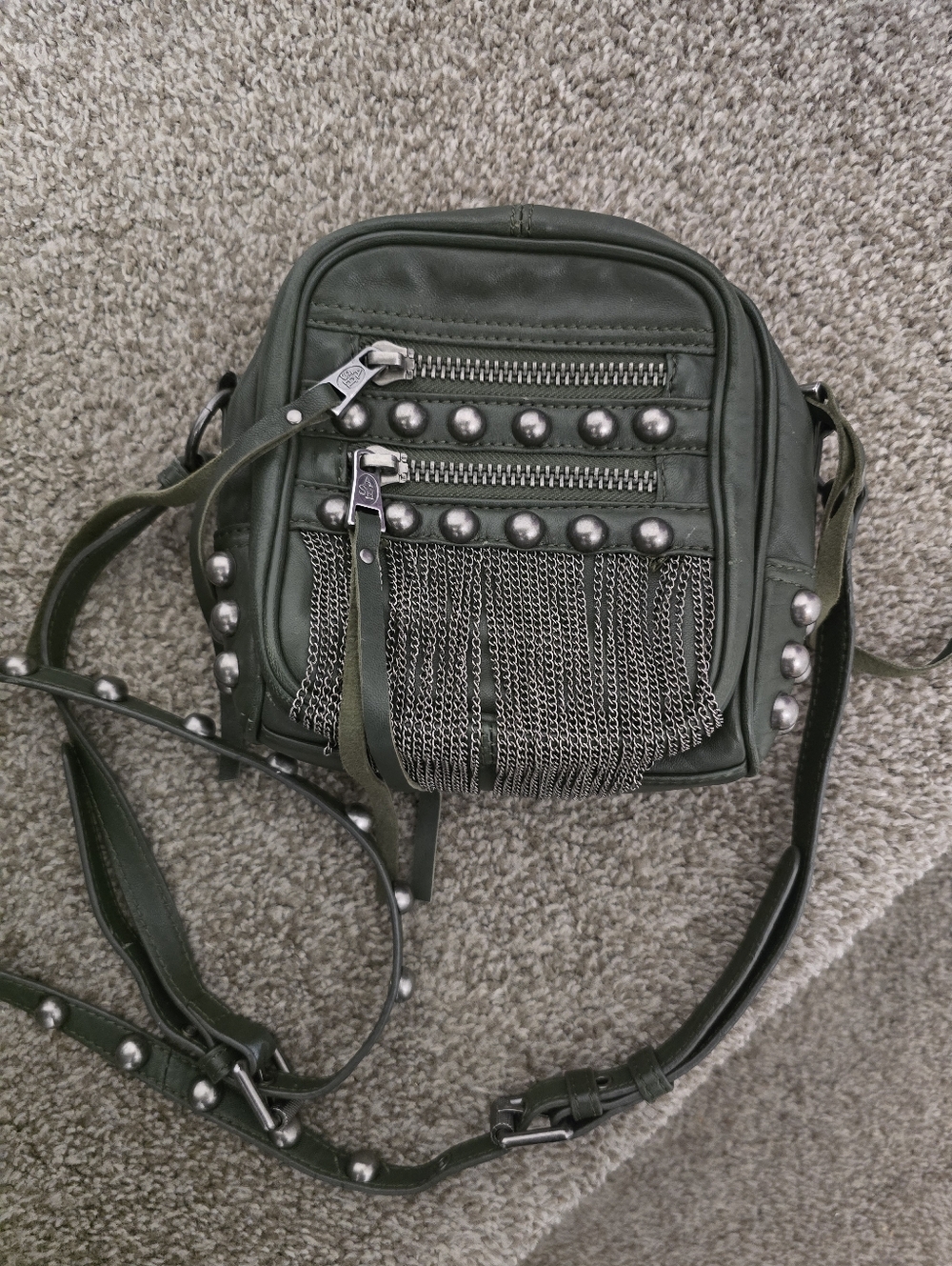 ASH Green Leather Fringe Crossbosy